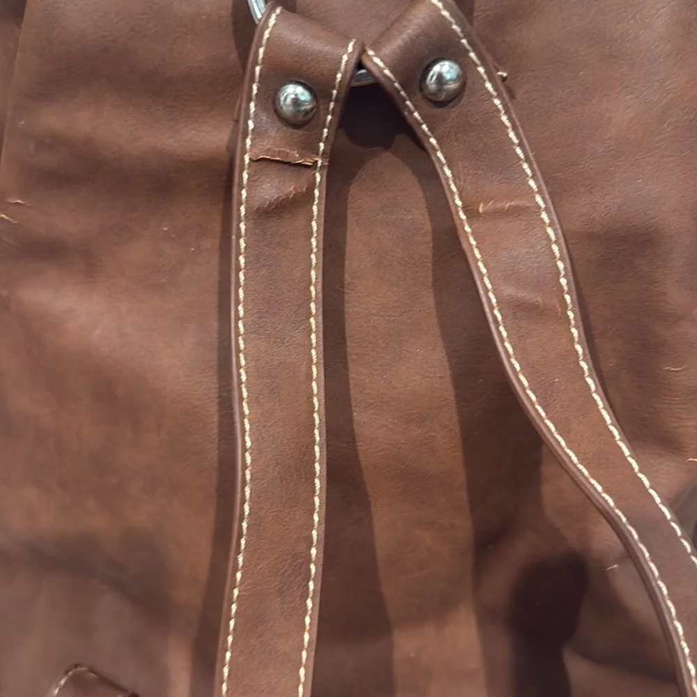 Cream and Brown Genuine Cowhide Leather Western Backpack with Rustic Charm